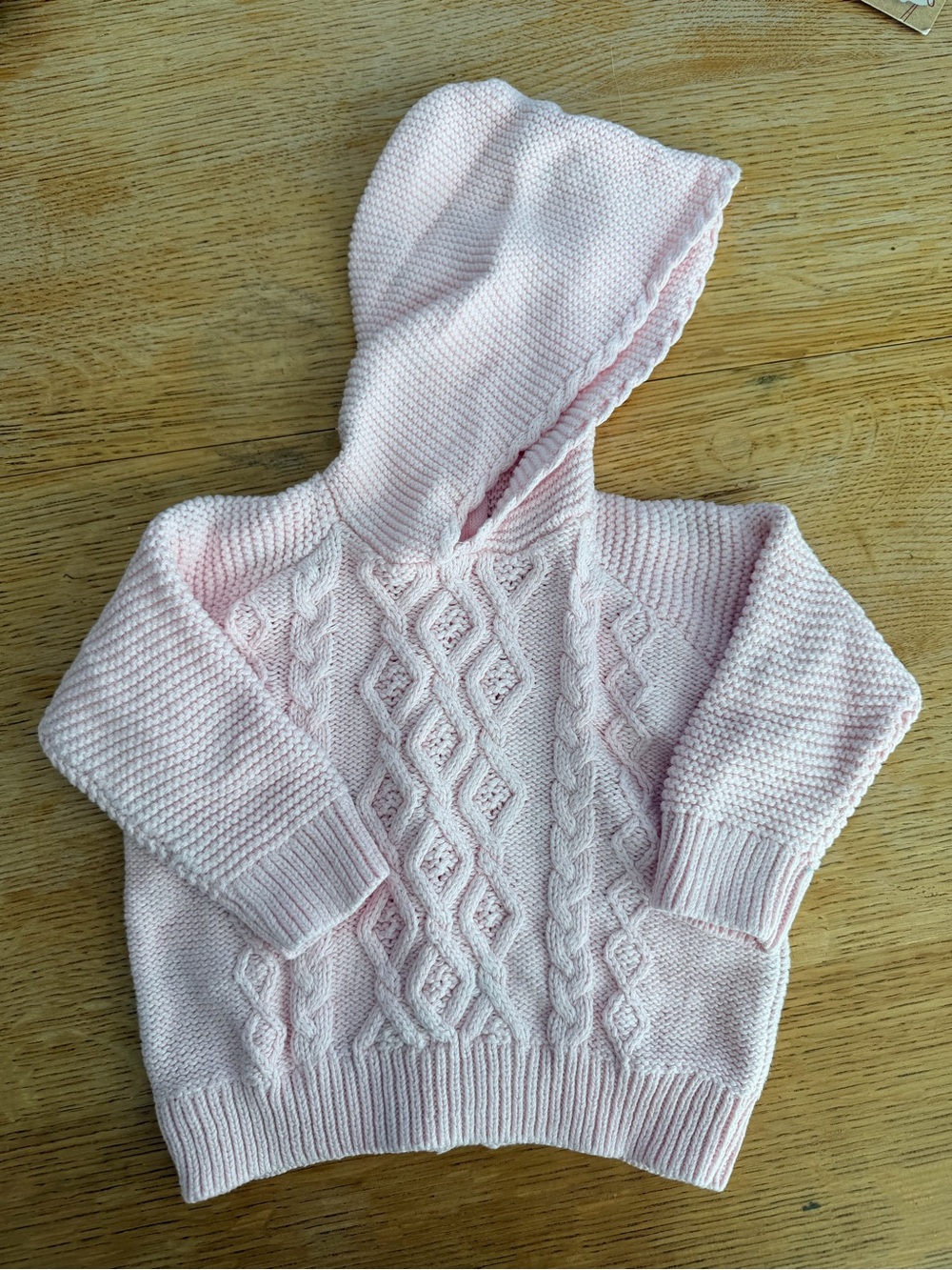 Soft Pink Cable-Knit Hooded Sweater for baby
